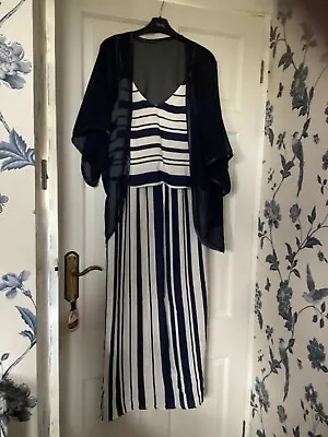 Buy Navy And White Striped Maxi Dress Size 18. Comes With Chiffon Slip On Jacket • 15£