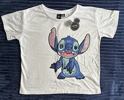 Buy Disney Stitch White Sequin Style T-shirt Age 13-14 Years Lilo & Stitch BNWT • 9.99£