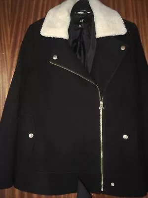 Buy H&M Black Jacket With Fur Collar Size 10 • 10£