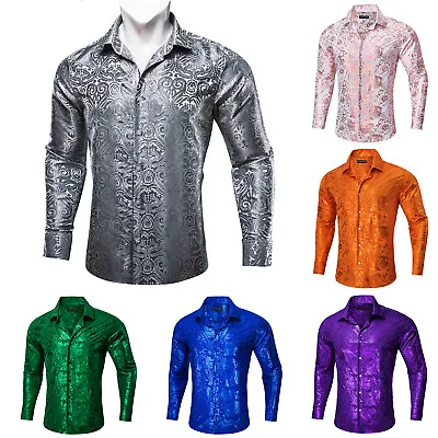 Buy Floral Silk Slim Fit Shirts Paisley Mens Casual Top Long Sleeve Formal Party • 20.99£