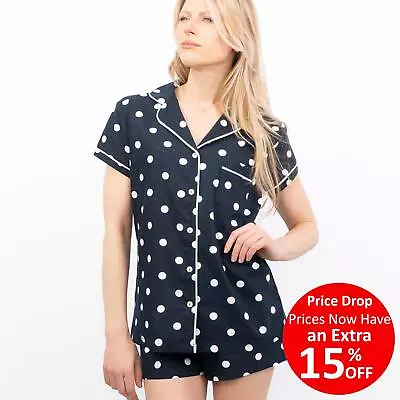 Buy M&S Pyjamas PJs Set Navy Womens Nightwear  Dot Shortie Cotton Short Sleeve   • 18£