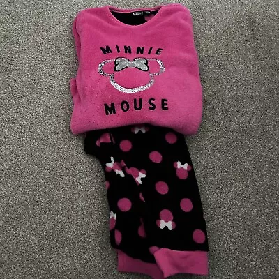 Buy DISNEY MINNIE MOUSE Pyjamas Pink/Black Soft Fleece Pyjama Set PJ's Sequin Warm • 0.99£