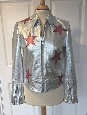 Buy Zoe Karssen Designer Silver Star Leather Jacket Size Small Bnwt Rrp £610 • 299.99£
