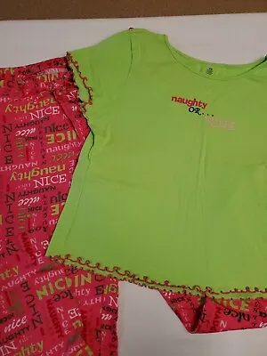 Buy Joe Boxer Ladies Neon Pink & Green Holiday Pajamas W/Naughty Or Nice Size M • 9.36£