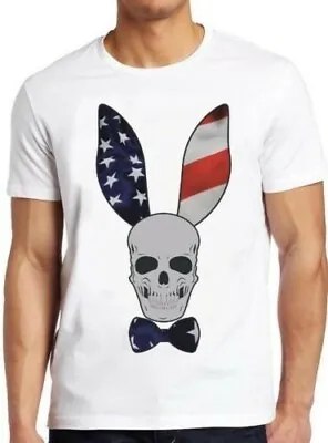 Buy Skull Bunny USA Flag America Motorbike Vintage Funny Cool Gift Tee T Shirt M165 • 6.35£