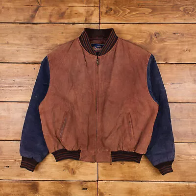 Buy Vintage Varsity Jacket XL Bomber Leather College Brown Zip • 59.99£