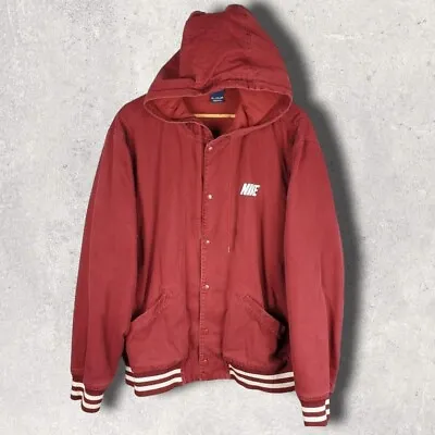 Buy Nike Blue Tag Hooded Varsity Jacket In A Deep Red With White Trim XXL • 39.95£