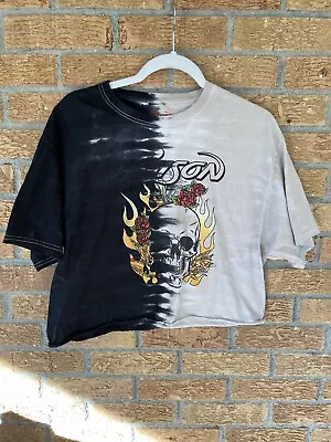 Buy Poison Graphic Band Tee Crop Top Cut Off T-Shirt Skull Roses Flames Tie-Dye Sz L • 14.17£