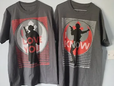 Buy Disney His & Hers Star Wars T Shirts Princess Leia Hans Solo, I Love You, I Know • 19.99£