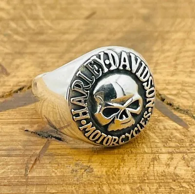 Buy Harley Davidson Skull Ring 925 Sterling Silver Motorcycle Biker Ring All Sizes • 44.52£
