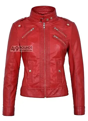 Buy New Gloria Ladies Slylish Biker Style Designer Real Leather Jacket 2030 • 41.65£