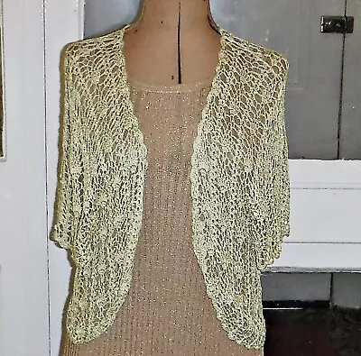 Buy Wow Quality Xl Vintage Jacques Vert Pale Green Short Sleeve Crochet Bolero Top • 14.95£