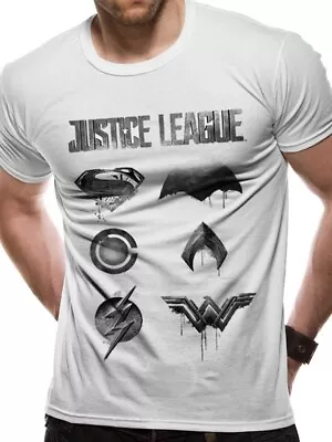 Buy Justice League Movie Official Logo And Symbols Unisex White T-Shirt Mens Womens • 7.95£