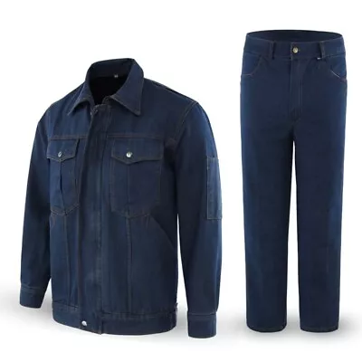 Buy Men Denim Jacket And Jeans Pant Set Retro Western Trucker Coat Workwear Suit • 59.99£