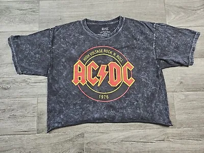 Buy ACDC Acid Wash Crop-Top Shirt Womens Medium Gray Rock Band Tour Merch Tee • 15.43£