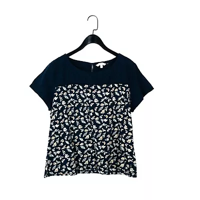 Buy Fat Face Navy Turquoise Butterfly Ladder Stitch Trim Dobby T-Shirt - Size 18 • 17£