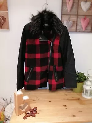 Buy Ladies Black And Red Leather Jacket With Faux Fur Trim Size 12 Blonde And Blonde • 18£