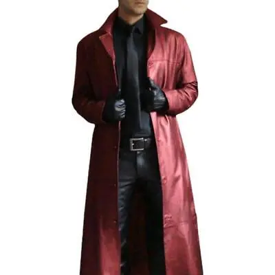 Buy Retro Men Full Length Overcoat Faux Leather Trench Coat Long Coat Winter Jacket • 18.84£