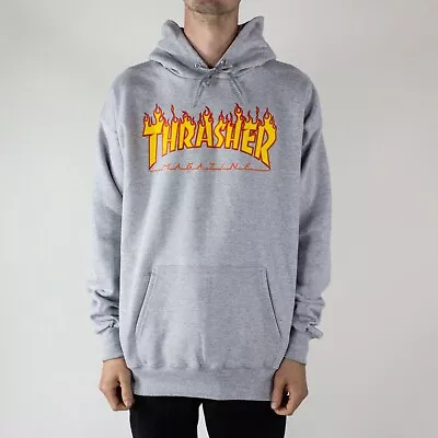 Buy Thrasher Flame Logo Pullover Hooded Sweatshirt – Grey In Size S,M,L,XL • 69.99£