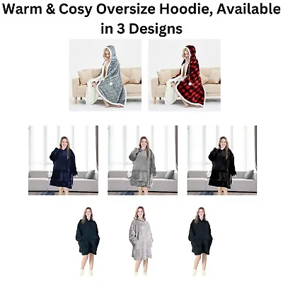 Buy Unisex Sherpa Oversized Microfiber Wearable Warm Hooded Sweatshirt In 3 Designs • 16.99£
