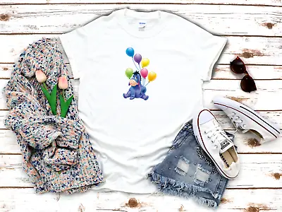 Buy Winnie The Pooh Eeyore With Baloons White Women's 3/4 Short Sleeve T-Shirt P111 • 9.92£