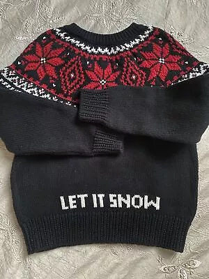 Buy Polo Ralph Lauren Fair Isle Black Red Snowflake Let It Snow Girls Sweater Sz 5 • 43.41£