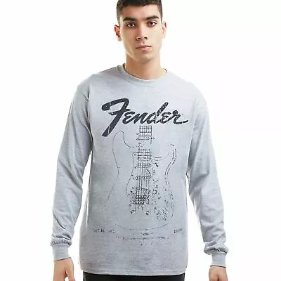 Buy Official Fender Guitar Mens Long Sleeve T-shirt Grey S - XXL • 11.20£