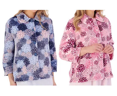 Buy Bold Floral Fleece Bed Jacket Slenderella Ladies Traditional Button House Coat • 26.65£