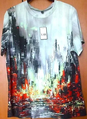 Buy Ladies All Over Print Round Neck S/sleeved T-shirt, Size Xl (16/18)colour-multi • 5.20£