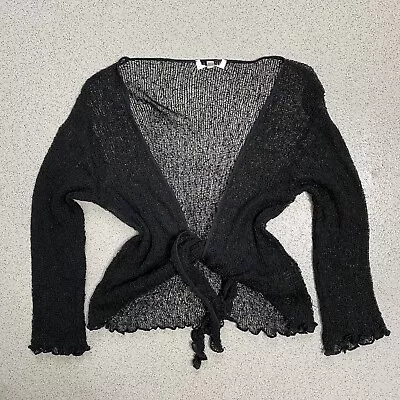Buy Vintage Black Open Mesh Knit Lettuce Hem Y2K 00s Witchy Shrug Cardigan One Size • 12£