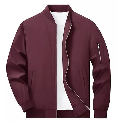 Buy Men's Thin Bomber Jacket Full-Zip Lightweight Spring Autumn Casual Baseball Coat • 33.58£