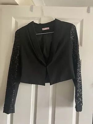 Buy Krisp Sequin Sleeves Black Blazer Short Size M (10-12) Going Out Party • 5.99£