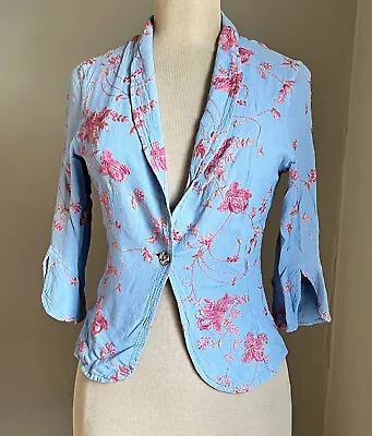 Buy Vintage GHOST Top EMBROIDERED BLOUSE Jacket TANYA SARNE Blue + Pink Floral, P • 25£
