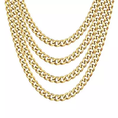 Buy Men's 12mm Gold Plated Steel 18-24 Inch Cuban Curb Chain Necklace • 12.99£