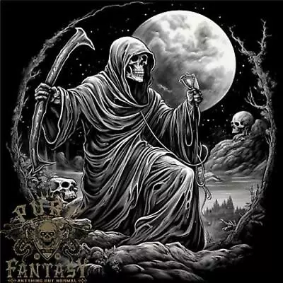 Buy Grim Reaper With A Full Moon And Skulls Mens Cotton T-Shirt Tee Top • 10.99£