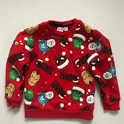 Buy Marvel Superhero Characters Red Christmas Jumper Age 4-5yrs • 3.99£