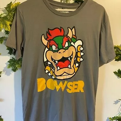 Buy Super Mario Bowser Short Sleeved Men’s Grey Tshirt Size Medium • 13.65£