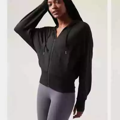 Buy Athleta Balance Full Zip Hoodie Sweatshirt Jacket Black Women XL Athletic • 46.29£
