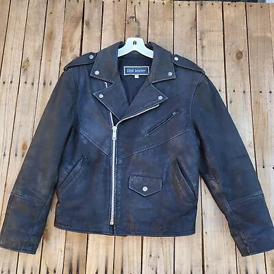 Buy Real Leather Black Leather Moto Biker Jacket Silver Zippers Snaps Womens Medium  • 45.69£