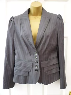 Buy NEXT Size 10 R Grey Striped Layered Frill Smart Gothic Steampunk Tailored Jacket • 8.99£