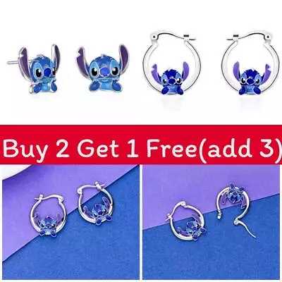 Buy 1/2pcs Fashion Cartoon Stitch Silver Earrings Head Charm Earstuds Gifts Jewelry • 3.69£