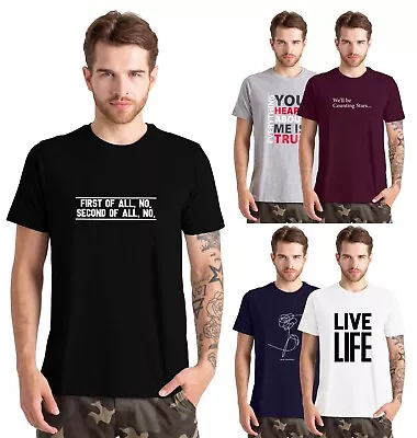 Buy Mens Short Sleeve Printed T Shirts 100% Cotton Crew Neck  Casual Top • 5.99£