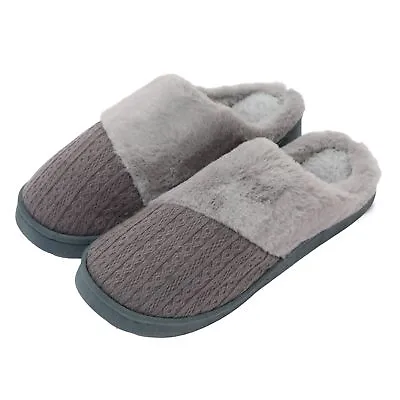 Buy Ladies Mule Slippers Faux Fur Lined Warm Memory Foam In Outdoor Hard Sole Size • 7.90£