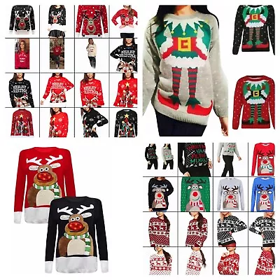Buy Women's Ladies Girls Xmas Christmas Novelty Sweater Jumper Rudolph Top Plus 8-24 • 16.95£