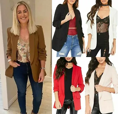 Buy Womens Ruched Sleeve Collared Casual Blazer Ladies Formal Office Workwear Jacket • 11.95£