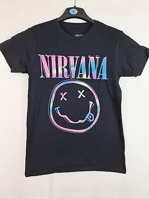Buy Nirvana Smile Printed Rock Band Tee Black T-Shirt Unisex Size Medium New • 12.95£