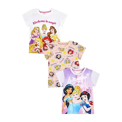 Buy Disney Princess Girls T-shirts Pack Of 3, Girls Disney T-shirts, Official Disney • 16.95£