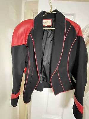 Buy Vintage Twins Genuine Soft Leather/Poly WM/LG Jacket Black Red Piping 80s Chic • 33.15£