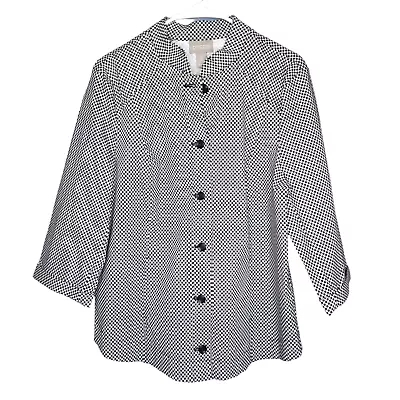 Buy Chicos Jacket Womens 2 Large Button Front Gingham Checker Shirt Black White • 18.40£