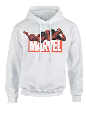 Buy Marvel Logo Deadpool Posing White Hooded Sweatshirt • 20.97£